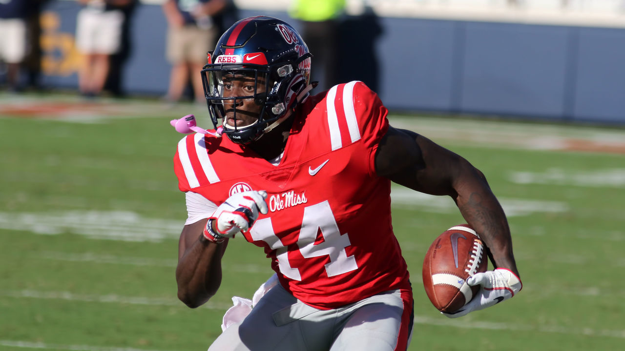 OXFORD, MS - OCTOBER 06: Ole Miss Rebels wide receiver D.K. Metcalf (14) during the game between Ole Miss Rebels and Louisiana Monroe Warhawks on Saturday, October 6, 2018 at Vaught-Hemingway Stadium in Oxford, MS.