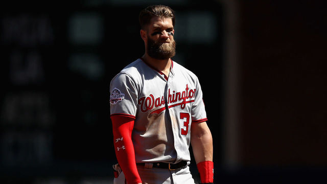 SAN FRANCISCO, CA - APRIL 25: Bryce Harper #34 of the Washington Nationals stands on second base during their game against the San Francisco Giants at AT&T Park on April 25, 2018 in San Francisco, California.