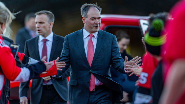 OTTAWA, ON - OCTOBER 04: General manager Pierre Dorion walks the Red Carpet for home opener before National Hockey League action between the Chicago Blackhawks and Ottawa Senators on October 4, 2018, at Canadian Tire Centre in Ottawa, ON, Canada.