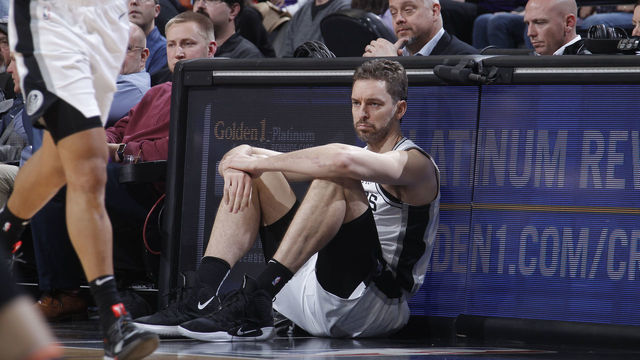 SACRAMENTO, CA - FEBRUARY 4: Pau Gasol #16 of the San Antonio Spurs looks on during the game against the Sacramento Kings on February 4, 2019 at Golden 1 Center in Sacramento, California. NOTE TO USER: User expressly acknowledges and agrees that, by downloading and or using this photograph, User is consenting to the terms and conditions of the Getty Images Agreement. Mandatory Copyright Notice: Copyright 2019 NBAE