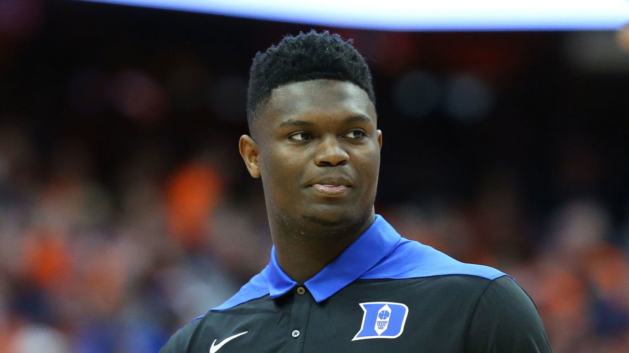 SYRACUSE, NY - FEBRUARY 23: Zion Williamson #1 of the Duke Blue Devils stands on the court prior to the game against the Syracuse Orange at the Carrier Dome on February 23, 2019 in Syracuse, New York. Duke defeated Syracuse 75-65.