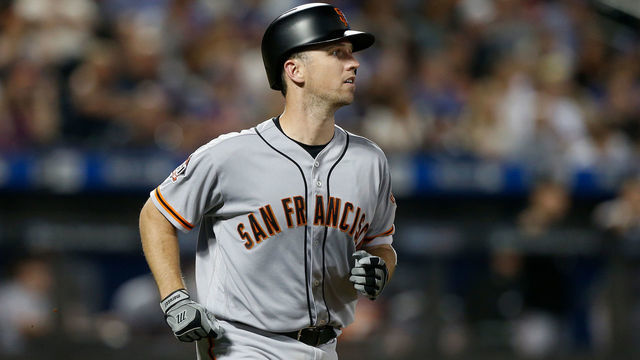 NEW YORK, NY - AUGUST 20: (NEW YORK DAILIES OUT) Buster Posey #28 of the San Francisco Giants in action against the New York Mets at Citi Field on August 20, 2018 in the Flushing neighborhood of the Queens borough of New York City. The Giants defeated the Mets 2-1 after 13 innings.