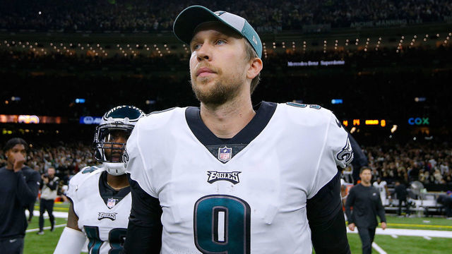 NEW ORLEANS, LOUISIANA - JANUARY 13: Nick Foles #9 of the Philadelphia Eagles reacts after the NFC Divisional Playoff against the New Orleans Saints at the Mercedes Benz Superdome on January 13, 2019 in New Orleans, Louisiana.