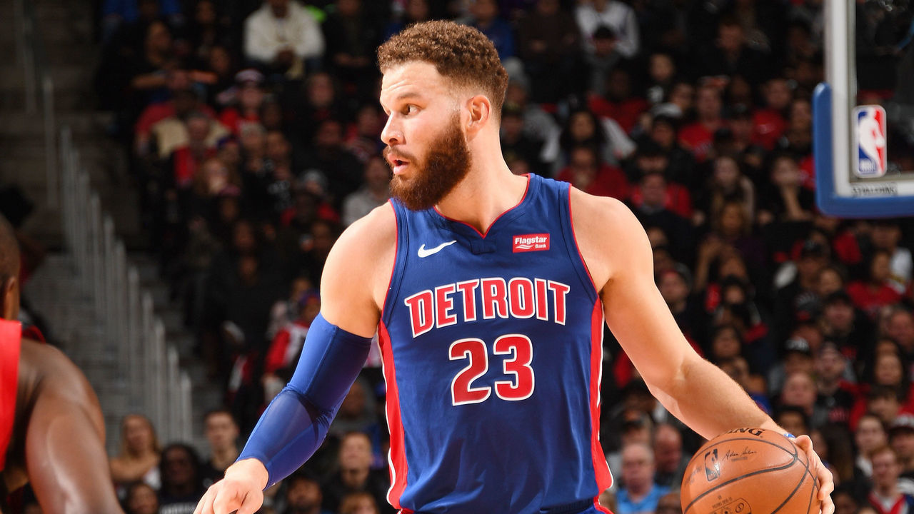 DETROIT, MI - MARCH 3: Blake Griffin #23 of the Detroit Pistons handles the ball during the game against the Toronto Raptors on March 3, 2019 at Little Caesars Arena in Detroit, Michigan. NOTE TO USER: User expressly acknowledges and agrees that, by downloading and/or using this photograph, User is consenting to the terms and conditions of the Getty Images License Agreement. Mandatory Copyright Notice: Copyright 2019 NBAE