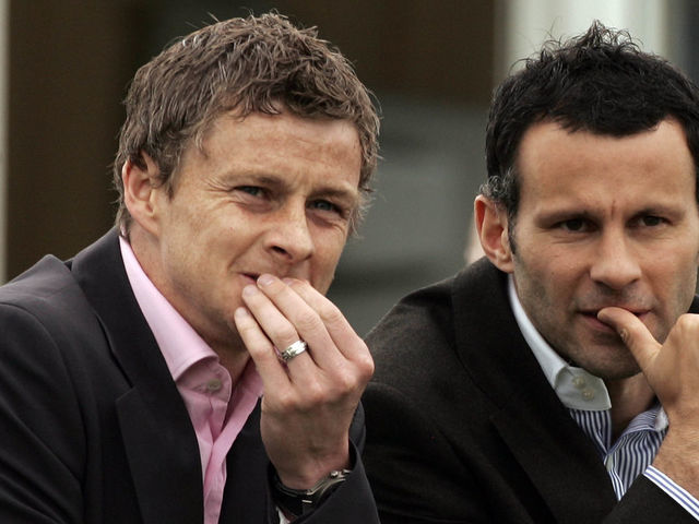 CHESTER, ENGLAND - MAY 10: Ole Gunnar Solskjaer (L) and Ryan Giggs of Manchester United, at Chester Racecourse on May 10 2007, in Chester, England.