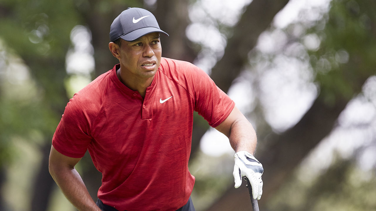 MEXICO CITY, MEXICO - FEBRUARY 24: Tiger Woods of the United States watches his shot during the final round of World Golf Championships-Mexico Championship at on February 24, 2019 in Mexico City, Mexico.