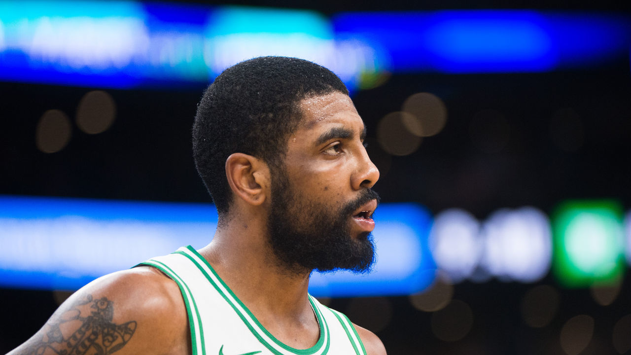 BOSTON, MA - FEBRUARY 27: Kyrie Irving #11 of the Boston Celtics during a game against the Portland Trail Blazers at TD Garden on February 27, 2019 in Boston, Massachusetts.