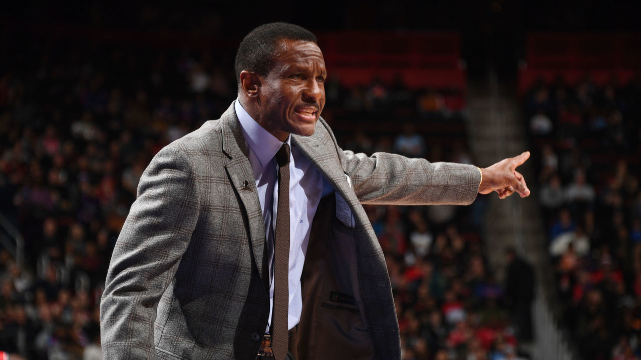DETROIT, MI - MARCH 3: Head Coach Dwane Casey of the Detroit Pistons reacts during the game against the Toronto Raptors on March 3, 2019 at Little Caesars Arena in Detroit, Michigan. NOTE TO USER: User expressly acknowledges and agrees that, by downloading and/or using this photograph, User is consenting to the terms and conditions of the Getty Images License Agreement. Mandatory Copyright Notice: Copyright 2019 NBAE
