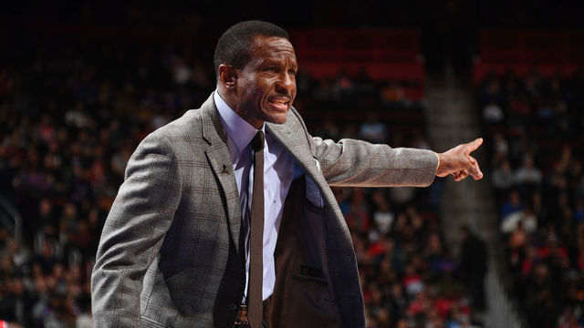 DETROIT, MI - MARCH 3: Head Coach Dwane Casey of the Detroit Pistons reacts during the game against the Toronto Raptors on March 3, 2019 at Little Caesars Arena in Detroit, Michigan. NOTE TO USER: User expressly acknowledges and agrees that, by downloading and/or using this photograph, User is consenting to the terms and conditions of the Getty Images License Agreement. Mandatory Copyright Notice: Copyright 2019 NBAE