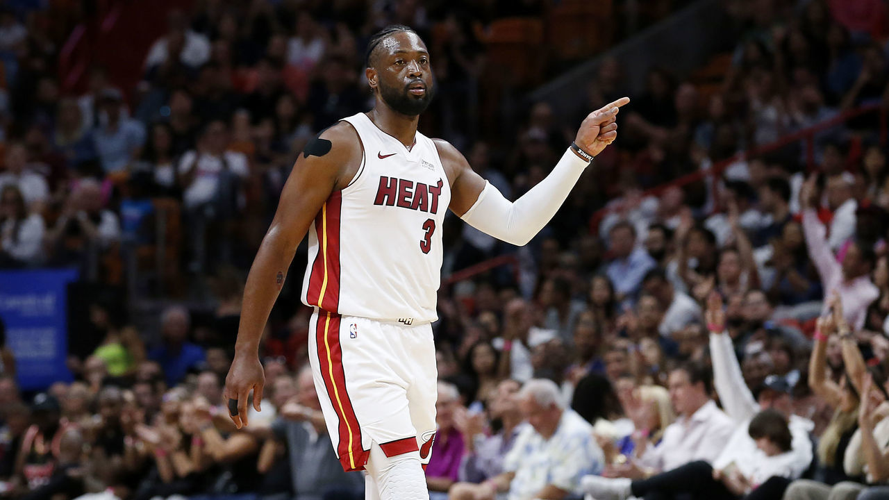 MIAMI, FLORIDA - MARCH 04: Dwyane Wade #3 of the Miami Heat reacts against the Atlanta Hawks during the second half at American Airlines Arena on March 04, 2019 in Miami, Florida.