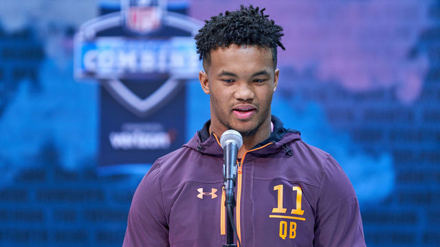 INDIANAPOLIS, IN - MARCH 01: Oklahoma quarterback Kyler Murray answers questions from the media during the NFL Scouting Combine on March 01, 2019 at the Indiana Convention Center in Indianapolis, IN.