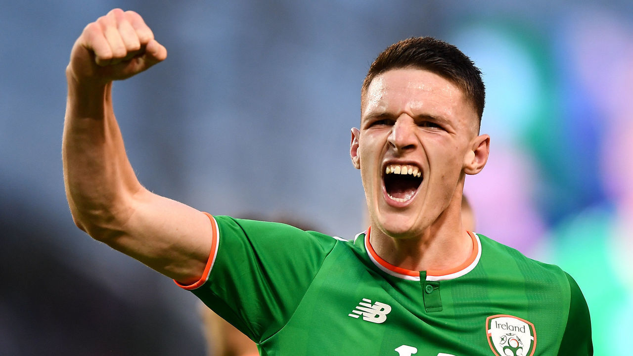 Dublin , Ireland - 2 June 2018; Declan Rice of Republic of Ireland celebrates his side's first goal scored by Graham Burke during the International Friendly match between Republic of Ireland and the United States at the Aviva Stadium in Dublin.