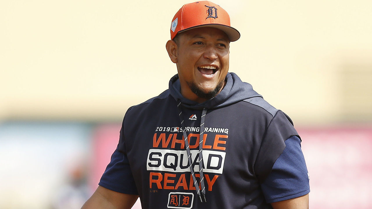 JUPITER, FLORIDA - FEBRUARY 25: Miguel Cabrera #24 of the Detroit Tigers warms up prior to the Grapefruit League spring training game against the St. Louis Cardinals at Roger Dean Stadium on February 25, 2019 in Jupiter, Florida.