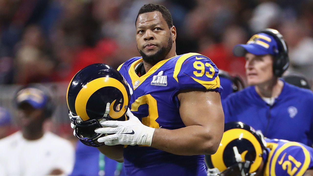 ATLANTA, GA - FEBRUARY 03: Ndamukong Suh #93 of the Los Angeles Rams looks on in the first half during Super Bowl LIII against the New England Patriots at Mercedes-Benz Stadium on February 3, 2019 in Atlanta, Georgia.