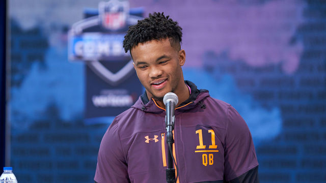 INDIANAPOLIS, IN - MARCH 01: Oklahoma quarterback Kyler Murray answers questions from the media during the NFL Scouting Combine on March 01, 2019 at the Indiana Convention Center in Indianapolis, IN.