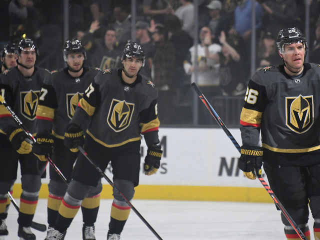 LAS VEGAS, NEVADA - FEBRUARY 28: Paul Stastny #26 of the Vegas Golden Knights skates toward his bench after scoring a first-period goal against the Florida Panthers in the first period of their game at T-Mobile Arena on February 28, 2019 in Las Vegas, Nevada. The Golden Knights defeated the Panthers 6-5 in a shootout.