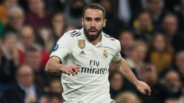 MADRID, SPAIN - MARCH 05: Dani Carvajal of Real Madrid controls the ball during the UEFA Champions League Round of 16 Second Leg match between Real Madrid and Ajax at Santiago Bernabeu on March 5, 2019 in Madrid, Spain.