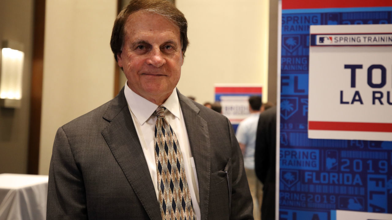 WEST PALM BEACH, FL - FEBRUARY 17: Boston Red Sox President of Baseball Operations Tony La Russa poses for a photo during the Grapefruit League media availability on Sunday, February 17, 2019 at the Hilton West Palm Beach in West Palm Beach, Florida.