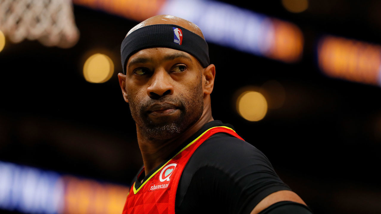 ATLANTA, GEORGIA - MARCH 06: Vince Carter #15 of the Atlanta Hawks reacts after their 111-104 loss to the San Antonio Spurs at State Farm Arena on March 06, 2019 in Atlanta, Georgia.