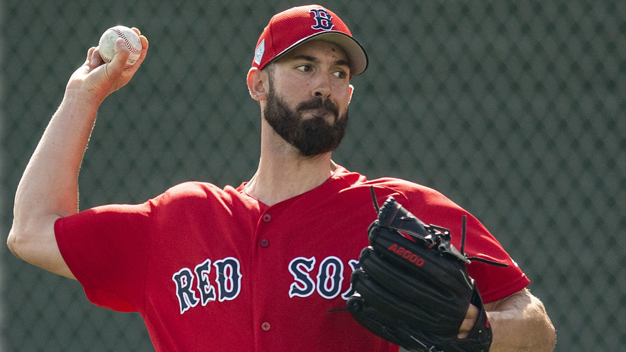 FT. MYERS, FL - FEBRUARY 21: Rick Porcello #22 of the Boston Red Sox throws during a team workout on February 21, 2019 at JetBlue Park at Fenway South in Fort Myers, Florida.