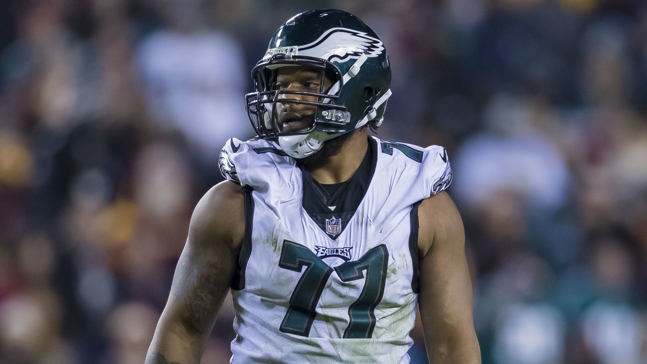 LANDOVER, MD - DECEMBER 30: Michael Bennett #77 of the Philadelphia Eagles looks on against the Washington Redskins during the second half at FedExField on December 30, 2018 in Landover, Maryland.