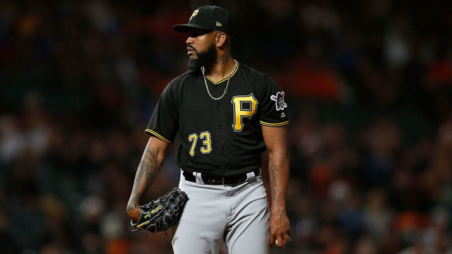 SAN FRANCISCO, CA - AUGUST 11: Felipe Vazquez #73 of the Pittsburgh Pirates pitches in the ninth inning against the San Francisco Giants at AT&T Park on August 11, 2018 in San Francisco, California.