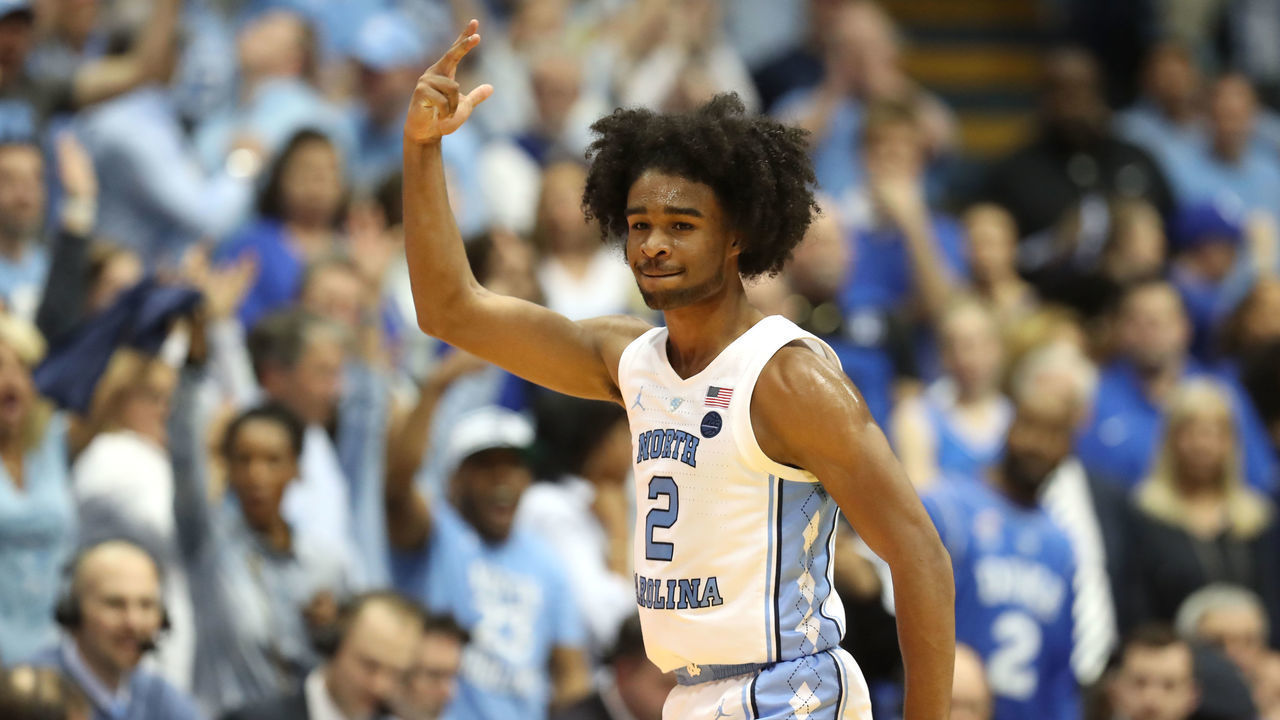 CHAPEL HILL, NORTH CAROLINA - MARCH 09: Coby White #2 of the North Carolina Tar Heels reacts after a play against the Duke Blue Devils during their game at Dean Smith Center on March 09, 2019 in Chapel Hill, North Carolina.