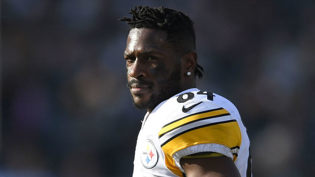 OAKLAND, CA - DECEMBER 09: Antonio Brown #84 of the Pittsburgh Steelers looks on as he walks onto the field against the Oakland Raiders during the first half of their NFL football game at Oakland-Alameda County Coliseum on December 9, 2018 in Oakland, California.