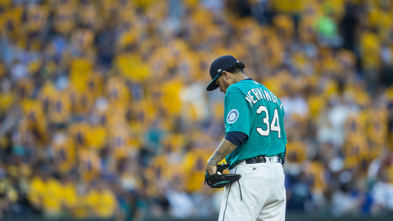 SEATTLE, WA - JUNE 23: Starting pitcher Felix Hernandez #34 of the Seattle Mariners stands in the pitcher's mound in front the the fan section, 'the King's Court' during a game against the Houston Astros at Safeco Field on June 23, 2017 in Seattle, Washington. The Mariners won the game 13-3.