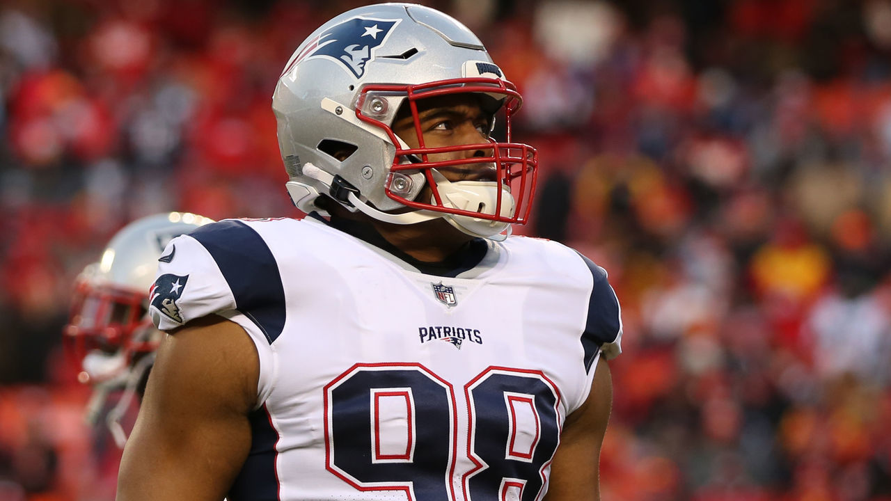 KANSAS CITY, MO - JANUARY 20: New England Patriots defensive end Trey Flowers (98) before the AFC Championship Game game between the New England Patriots and Kansas City Chiefs on January 20, 2019 at Arrowhead Stadium in Kansas City, MO.