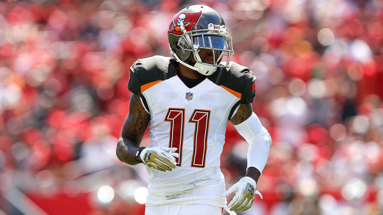 TAMPA, FL - SEPTEMBER 16: DeSean Jackson #11 of the Tampa Bay Buccaneers looks on against the Philadelphia Eagles at Raymond James Stadium on September 16, 2018 in Tampa, Florida.