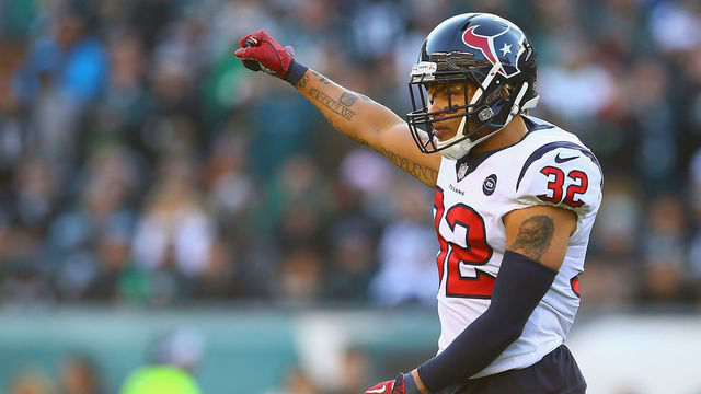 PHILADELPHIA, PA - DECEMBER 23: Free safety Tyrann Mathieu #32 of the Houston Texans celebrates an interception by inside linebacker Benardrick McKinney #55 (not pictured) against the Philadelphia Eagles during the third quarter at Lincoln Financial Field on December 23, 2018 in Philadelphia, Pennsylvania.