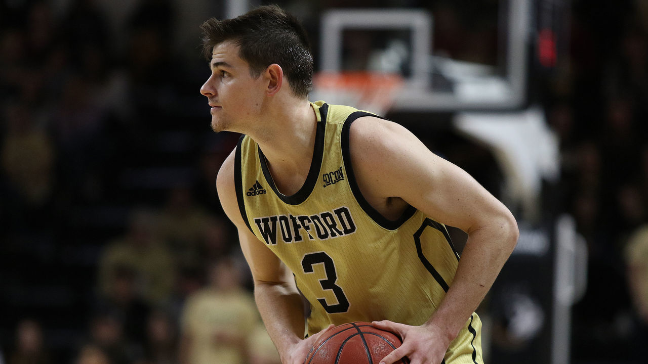 SPARTANBURG, SC - JANUARY 24: Fletcher Magee (3) guard of Wofford during college basketball game between the Samford Bulldogs and the Wofford Terriers on January 24, 2019 at Jerry Richardson Indoor Stadium in Spartanburg, SC.