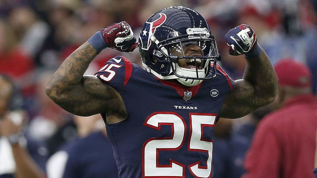 HOUSTON, TX - DECEMBER 30: Kareem Jackson #25 of the Houston Texans celebrates after a tackle in the third quarter against the Jacksonville Jaguars at NRG Stadium on December 30, 2018 in Houston, Texas.
