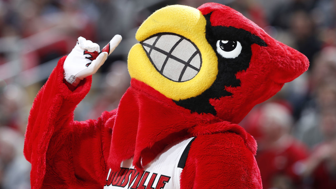 LOUISVILLE, KY - JANUARY 16: Louisville Cardinals mascot in action in the first half of the game against the Boston College Eagles at KFC YUM! Center on January 16, 2019 in Louisville, Kentucky. Louisville won 80-70.