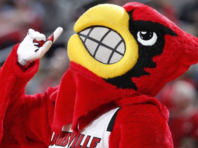 LOUISVILLE, KY - JANUARY 16: Louisville Cardinals mascot in action in the first half of the game against the Boston College Eagles at KFC YUM! Center on January 16, 2019 in Louisville, Kentucky. Louisville won 80-70.