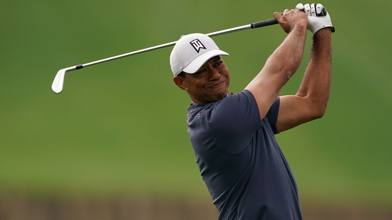 PONTE VEDRA BEACH, FLORIDA - MARCH 12: Tiger Woods in action during a practice round for The PLAYERS Championship on The Stadium Course at TPC Sawgrass on March 12, 2019 in Ponte Vedra Beach, Florida.