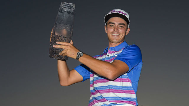 PONTE VEDRA BEACH, FL - MAY 10: Rickie Fowler holds the championship trophy after winning in a sudden death playoff during the final round of THE PLAYERS Championship on THE PLAYERS Stadium Course at TPC Sawgrass on May 10, 2015 in Ponte Vedra Beach, Florida.