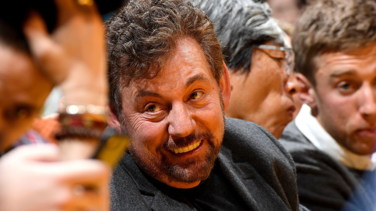 LOS ANGELES, CA - JANUARY 4: Owner James L. Dolan of the New York Knicks smiles at the game against the Los Angeles Lakers on January 4, 2019 at STAPLES Center in Los Angeles, California. NOTE TO USER: User expressly acknowledges and agrees that, by downloading and/or using this Photograph, user is consenting to the terms and conditions of the Getty Images License Agreement. Mandatory Copyright Notice: Copyright 2019 NBAE