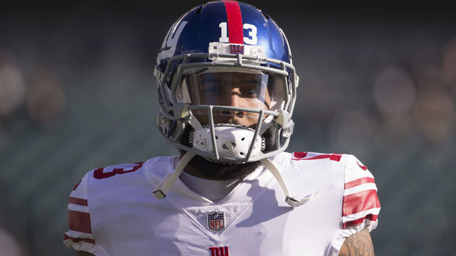 PHILADELPHIA, PA - NOVEMBER 25: Odell Beckham #13 of the New York Giants looks on prior to the game against the Philadelphia Eagles at Lincoln Financial Field on November 25, 2018 in Philadelphia, Pennsylvania.