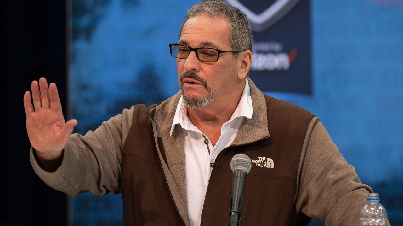 INDIANAPOLIS, IN - FEBRUARY 27: New York Giants general manager Dave Gettleman answers questions from the media during the NFL Scouting Combine on February 27, 2019 at the Indiana Convention Center in Indianapolis, IN.