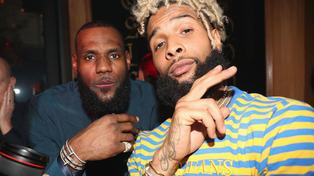LOS ANGELES, CA - FEBRUARY 17: LeBron James (L) and Odell Beckham Jr. attend as Remy Martin presents Beats Party on February 17, 2018 in Los Angeles, California.