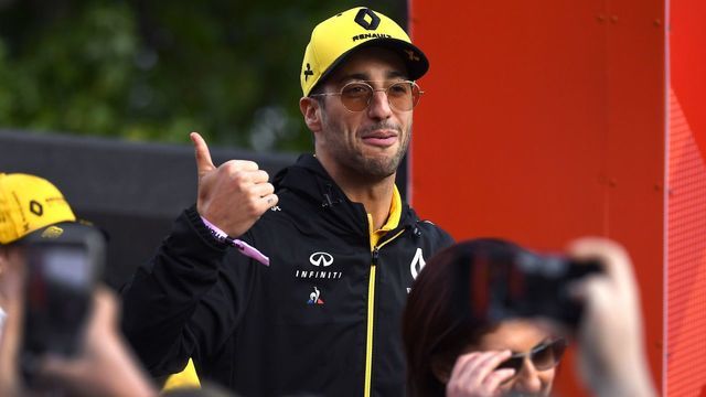 Renault's Australian driver Daniel Ricciardo greets fans during an F1 live event to introduce drivers and team principals in Melbourne on March 13, 2019, ahead of the Formula One Australian Grand Prix.