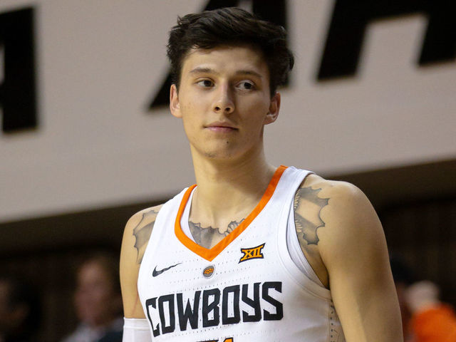 STILLWATER, OK - FEBRUARY 13: Oklahoma State Cowboys guard Lindy Waters III (21) waits to inbound the ball during the Big 12 conference basketball game against the Texas Tech Red Raiders on February 13, 2019 at Gallagher-Iba Arena in Stillwater, Oklahoma.