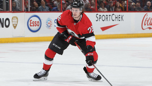 OTTAWA, ON - MARCH 7: Thomas Chabot #72 of the Ottawa Senators skates against the New York Islanders at Canadian Tire Centre on March 7, 2019 in Ottawa, Ontario, Canada.
