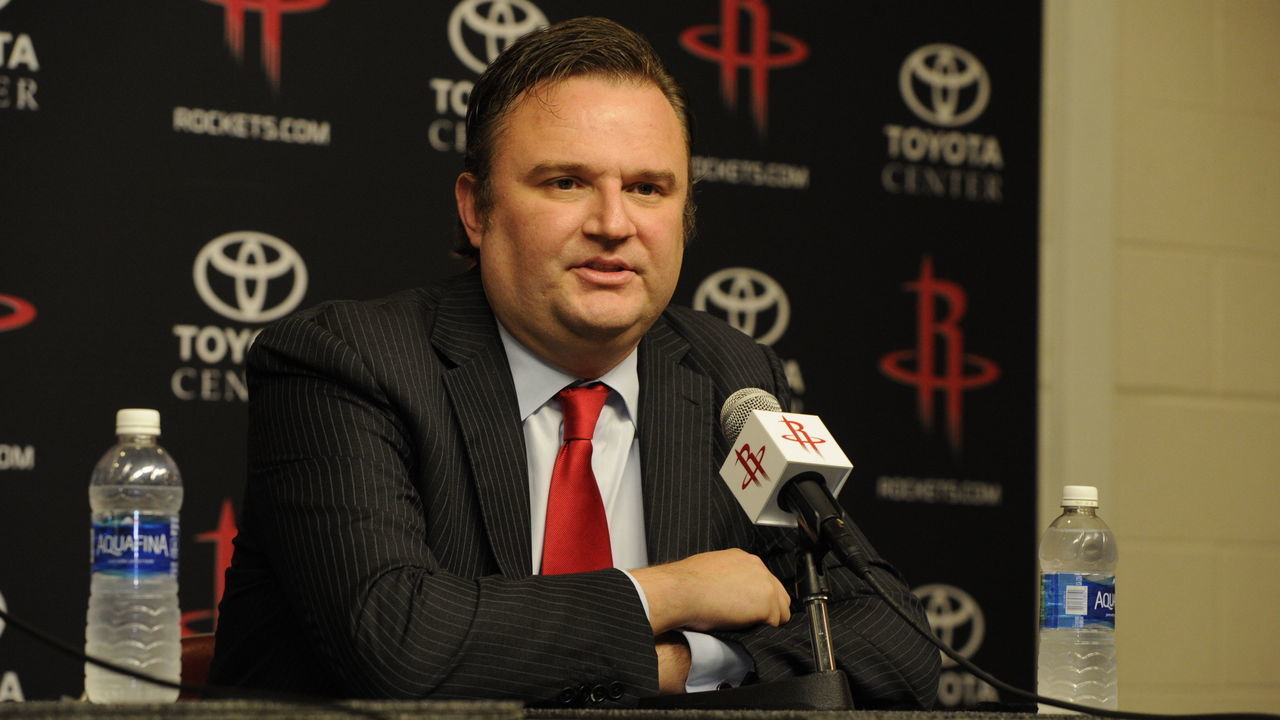 HOUSTON, TX - June 1: Houston Rockets GM Daryl Morey is interviewed as the Rockets announce D'Antoni as their new head coach on June 1, 2016 at Toyota Center in Houston, Texas. Mandatory Copyright Notice: Copyright 2016 NBAE