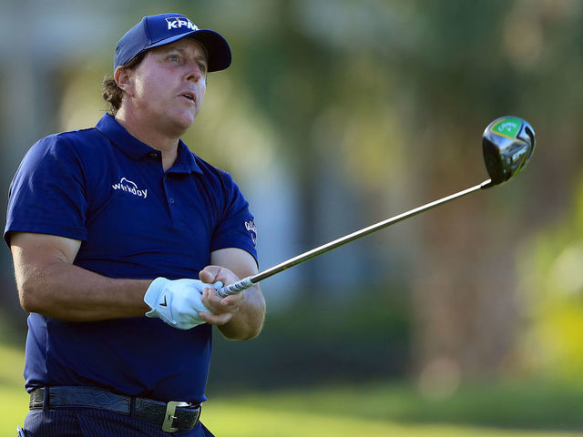ORLANDO, FLORIDA - MARCH 08: Phil Mickelson of the United States plays his shot from the 12th tee during the second round of the Arnold Palmer Invitational Presented by Mastercard at the Bay Hill Club on March 08, 2019 in Orlando, Florida.