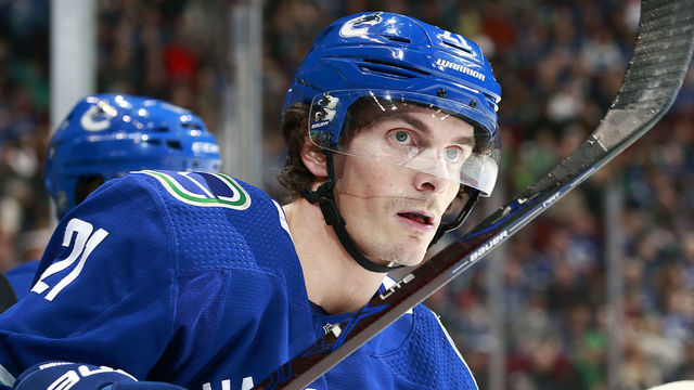VANCOUVER, BC - JANUARY 13: Loui Eriksson #21 of the Vancouver Canucks looks on from the bench during their NHL game against the Florida Panthers at Rogers Arena January 13, 2019 in Vancouver, British Columbia, Canada. 'n