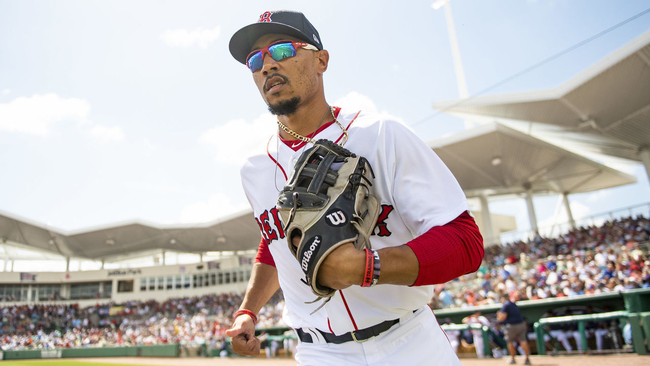 FT. MYERS, FL - MARCH 9: Mookie Betts #50 of the Boston Red Sox takes the field before a game against the New York Mets on March 9, 2019 at JetBlue Park at Fenway South in Fort Myers, Florida.