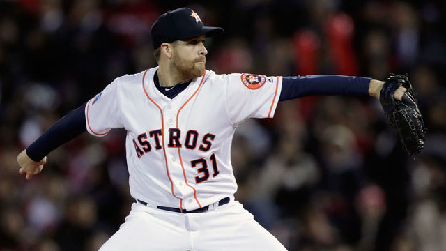 HIROSHIMA, JAPAN - NOVEMBER 13: Pitcher Collin McHugh #31 of the Huston Astros throws in the top of 7th inning during the game four between Japan and MLB All Stars at Mazda Zoom Zoom Stadium Hiroshima on November 13, 2018 in Hiroshima, Japan.